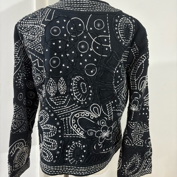 Casual Studio Embroidered Jacket Womens Sz L Black White 100% Cotton Boho Spring - Picture 5 of 13
